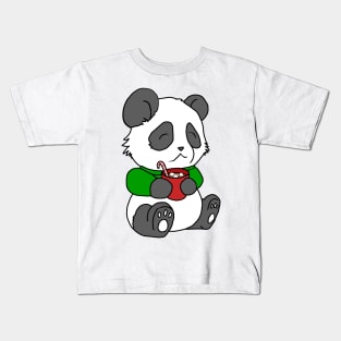 Christmas Panda Enjoying Hot Cocoa Kids T-Shirt